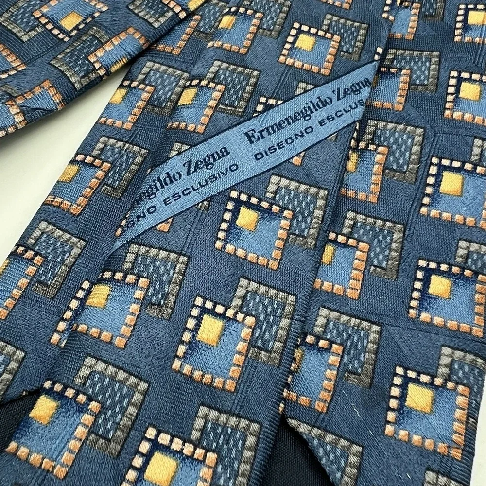 Ermenegildo Zegna Mens Tie‎ Geometric Silk Made Italy Modern Designer Blue